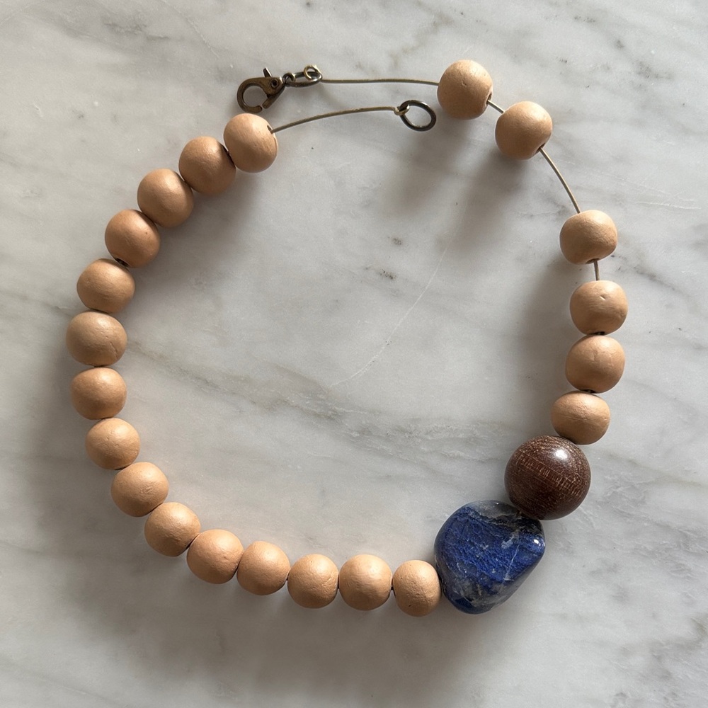 Brazilian Artisan Sodalite and Wooden Bead Necklace